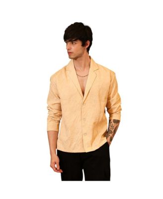 Men's Buff Beige Quad-Tactile Oversized Shirt.