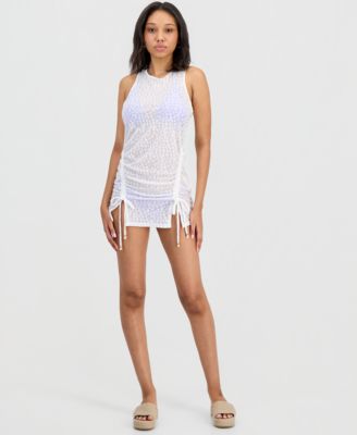 Juniors' Front-Side-Ruched Daisy Lace Cover-Up Tank Dress, Macy's Exclusive
