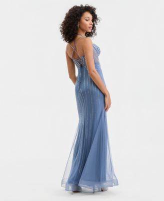 Juniors' Rhinestone-Embellished Lace-Up Gown