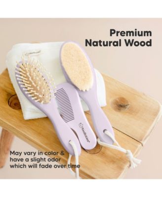 Baby Hair Brush and Comb Set, Oval Wooden Baby Brush Set for Newborns, Infant, Toddler Grooming Kit