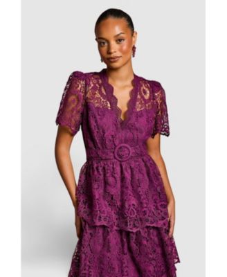 Women's Tiered Lace Midi Dress