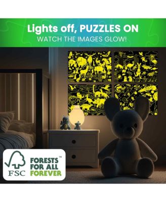 4x100 Piece Glow-in-The-Dark Puzzles– Space, Dinosaurs, Animals