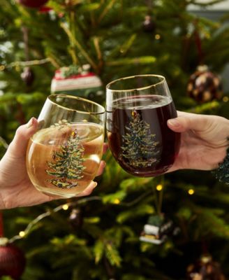 Christmas Tree Stemless Wine Glasses, Set of 4