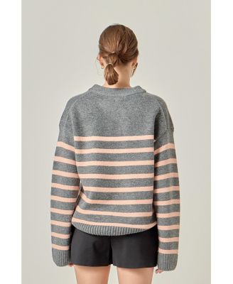 Women's LIKIMIO Striped Crew Neck Sweater