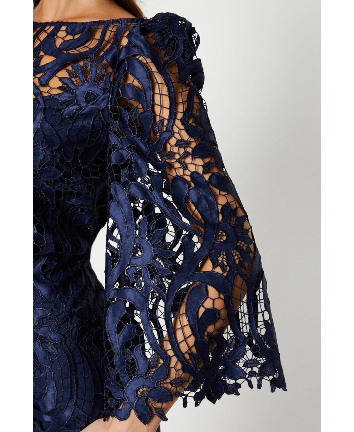 Coast Women's Satin Lace Boat Neck Fluted Dress