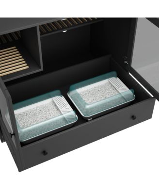 Cat Litter Box Furniture Hidden, Cat Condo Pet House with Stairs, Cat Litter House for Living Room