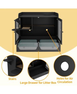 Cat Litter Box Furniture Hidden, Cat Condo Pet House with Stairs, Cat Litter House for Living Room