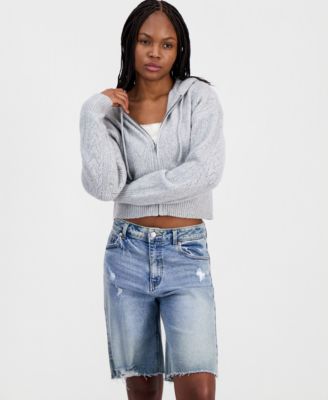 Juniors' Pointelle Sweater Hoodie