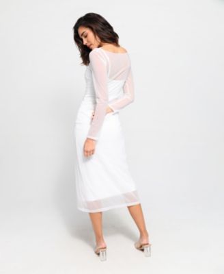 Women's Shapewear Slimming Midi Dress and Sheer Mesh Overlay Set