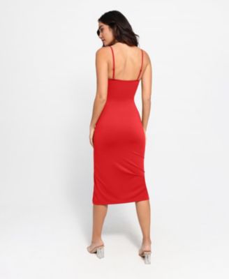 Women's Shapewear Slimming Midi Dress and Sheer Mesh Overlay Set