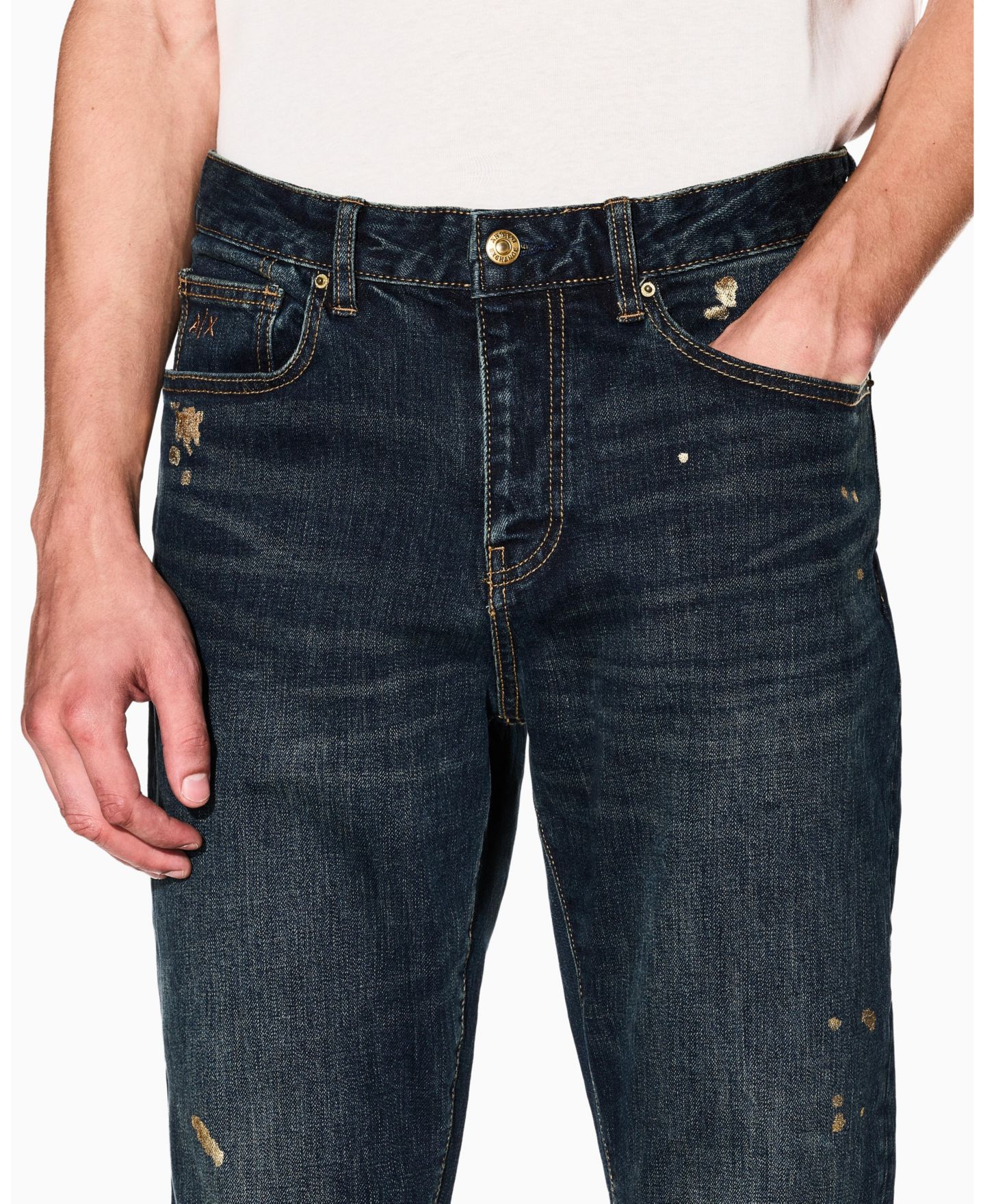 Мужские джинсы A|X Armani Exchange J14 Slim Gold Splatter, цвет: Синий джинсовый — фото 4