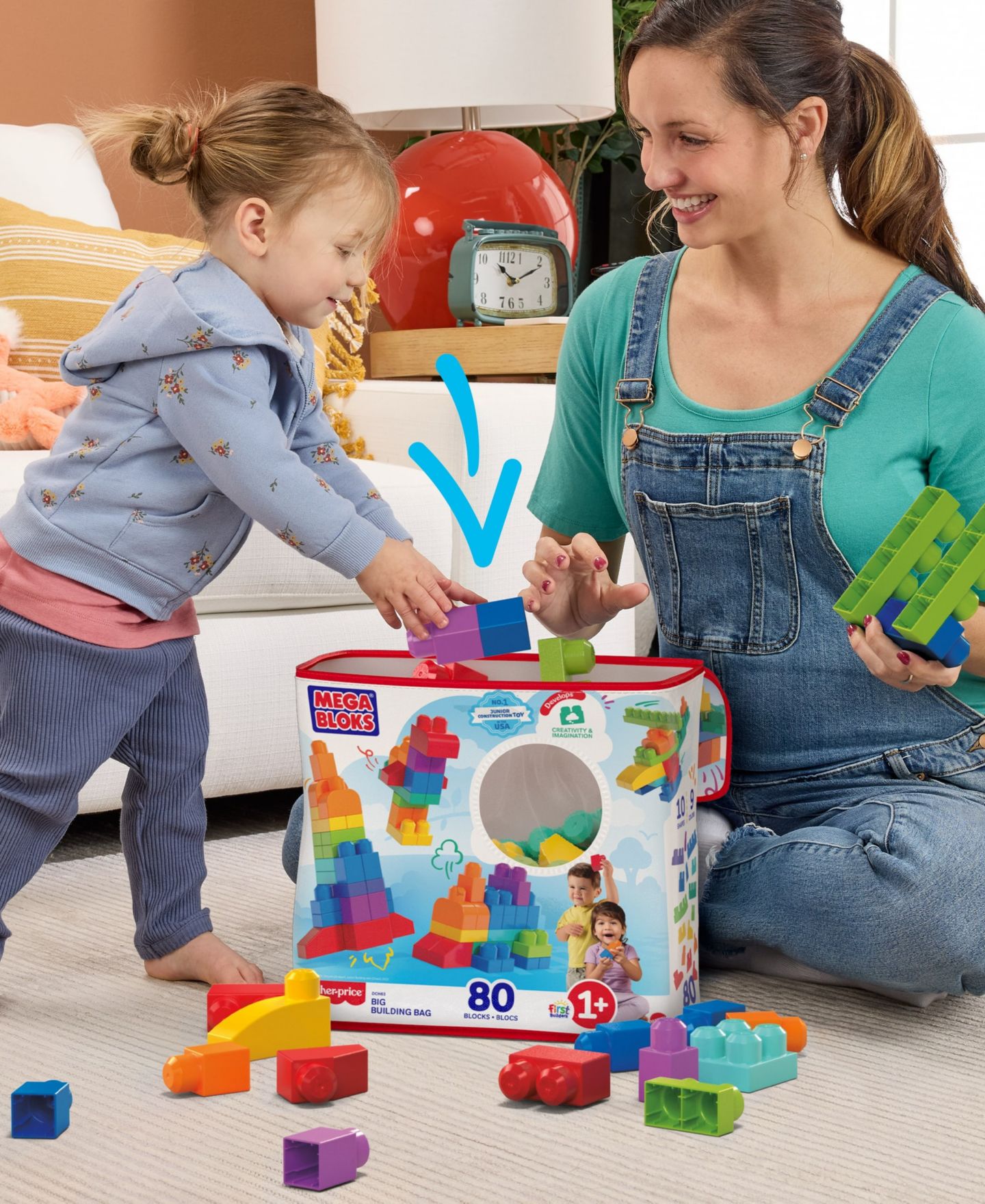 Сумки Mega Bloks 80-piece Big Building Blocks 1-3, Blue для малышей — фото 4