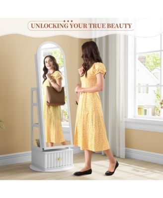 63" Jewelry Cabinet with Drawer and Rotating Full-Length Mirror