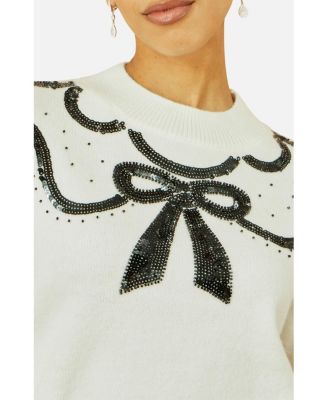 Women's Sequinned Bow Neckline Sweater