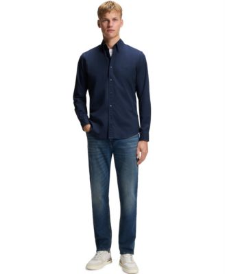 Men's Stretch-Cotton Dobby Regular-Fit Dress Shirt