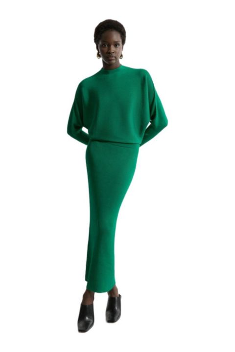 Женское платье Karen Millen Drape Knit Bat Wing Pencil Midi, цвет: Зелёный