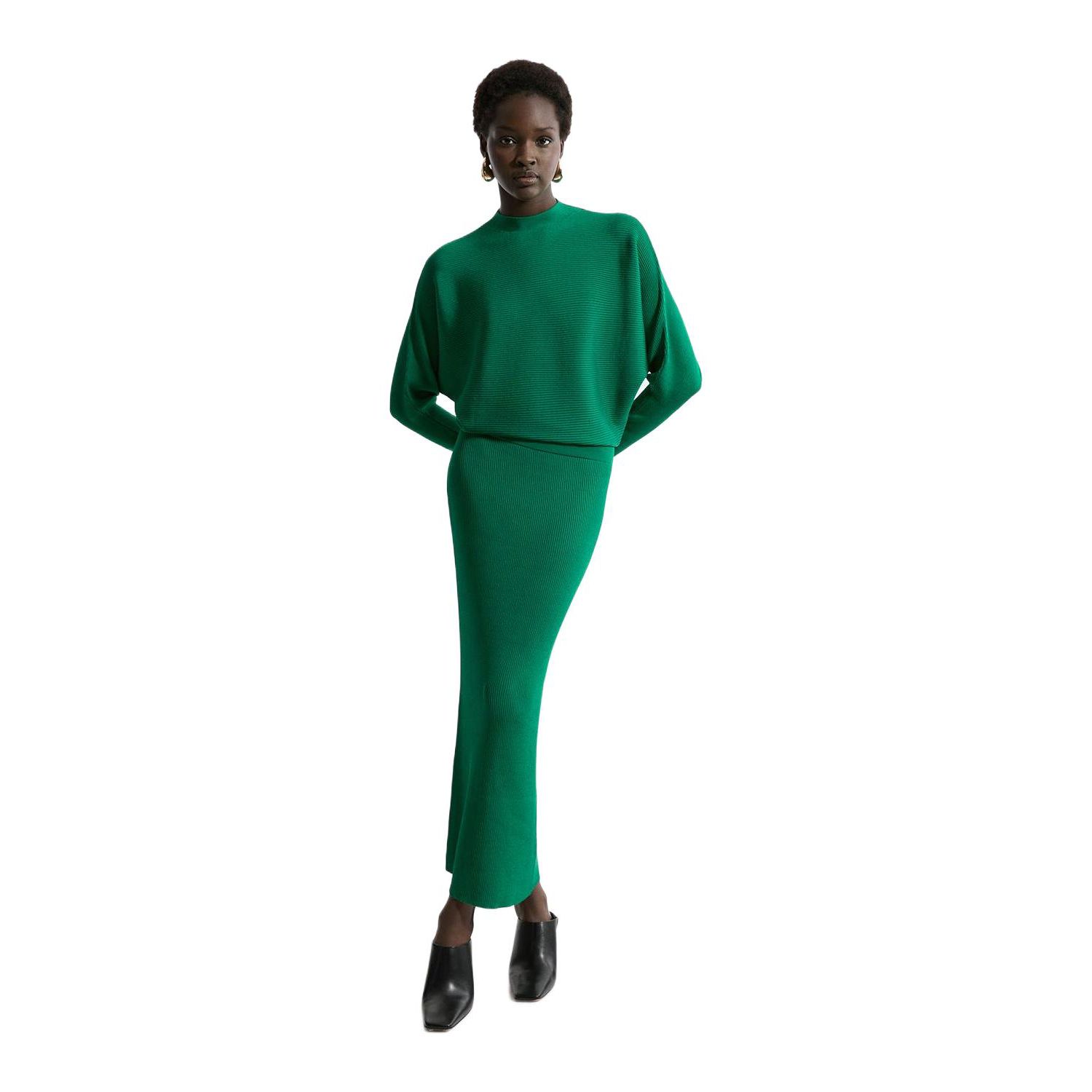Women's Drape Knit Bat Wing Pencil Midi Dress