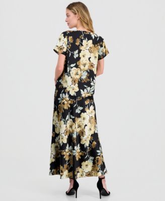 Women's Floral-Print Bateau-Neck Top & Pull-On Flared Skirt