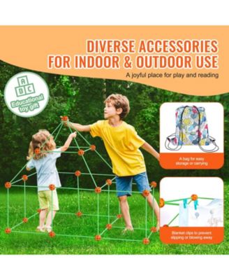 Fort Building Kit for Kids, 85 PCS Glow-in-the-Dark STEM Construction Set with 55 Rods & 30 Balls, Educational Toy for Kids 4–8+