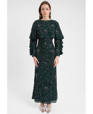 Women's Modest Embellished Sequin Beaded Dress