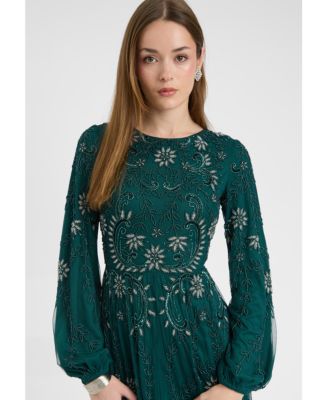 Women's Modest Embellished Sequin Beaded Dress