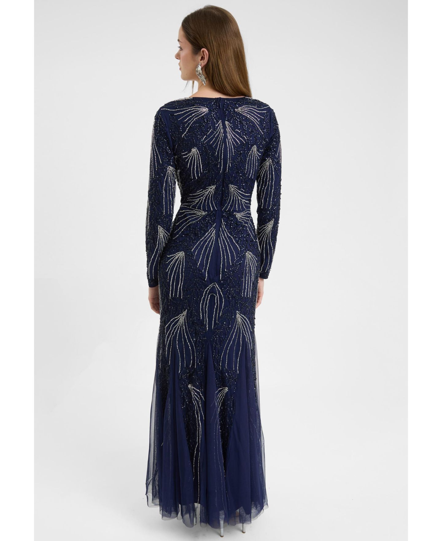 Женское платье Maryisa Modest Embellished Sequin Beaded Dress Maxi With Designer Bottom, цвет: Ночной синий — фото 2