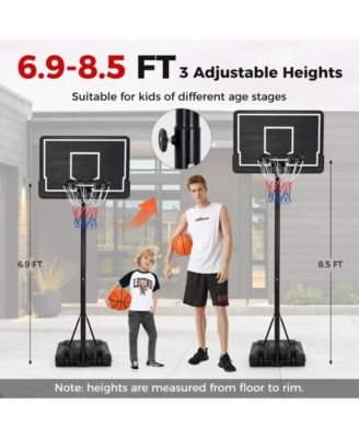 Portable Outdoor Basketball Hoop 6.9-8.5 FT Adjustable with Fillable Base Shatterproof PC Backboard