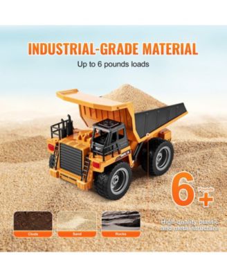 RC Dump Truck Toy, 9-Channel 1:18 Scale Remote Control Construction Vehicle with Metal Bed & Lights