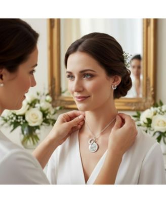 Round Disc Equestrian Inspirational Saying Quote CZ Horseshoe Pendant Necklace & Stud Earrings Western Jewelry Set Sterling Silver