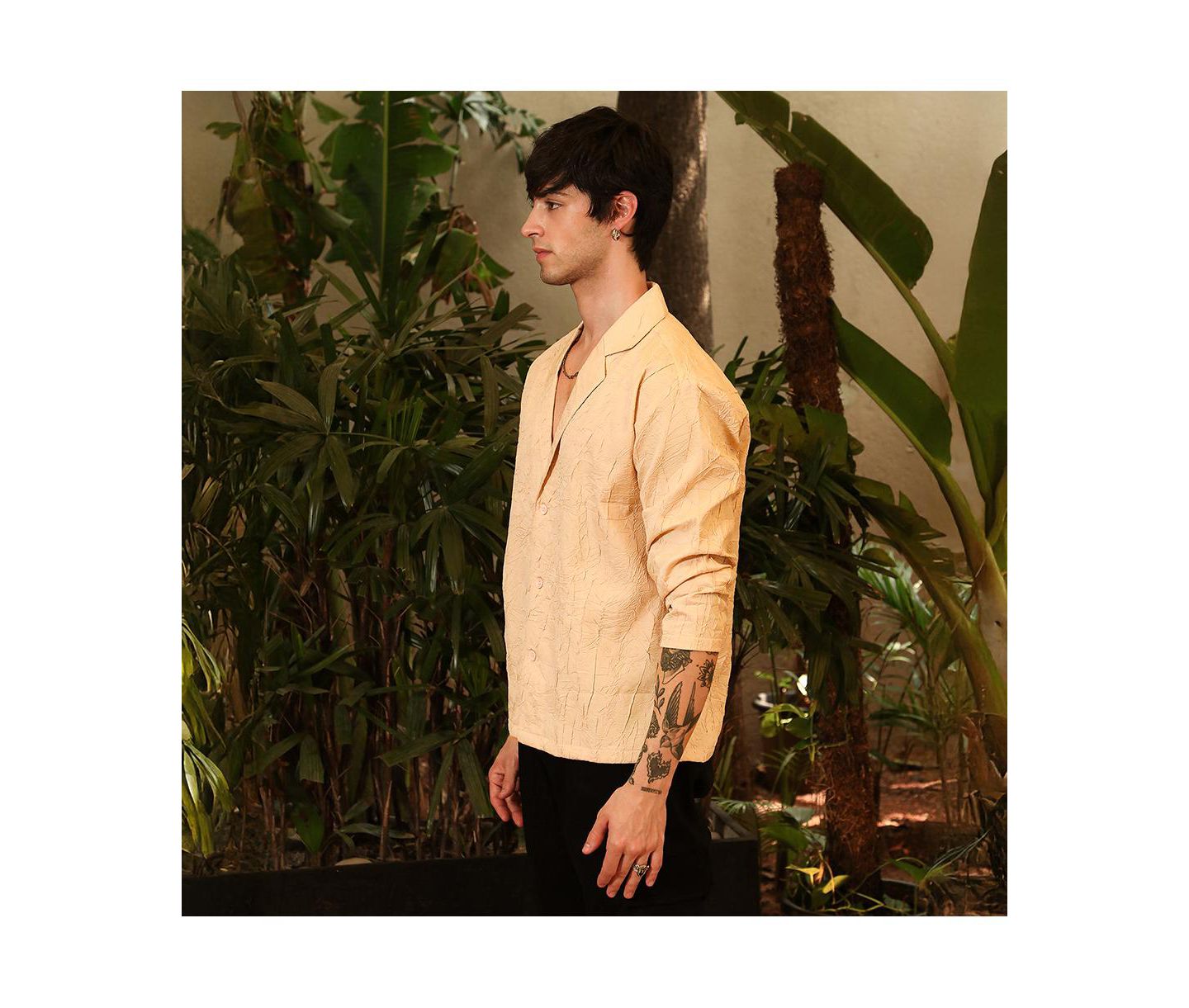 Мужская рубашка Cahoot Campus Sutra Buff Beige Wrinkled Korean Oversized, цвет: Бежевый — фото 4