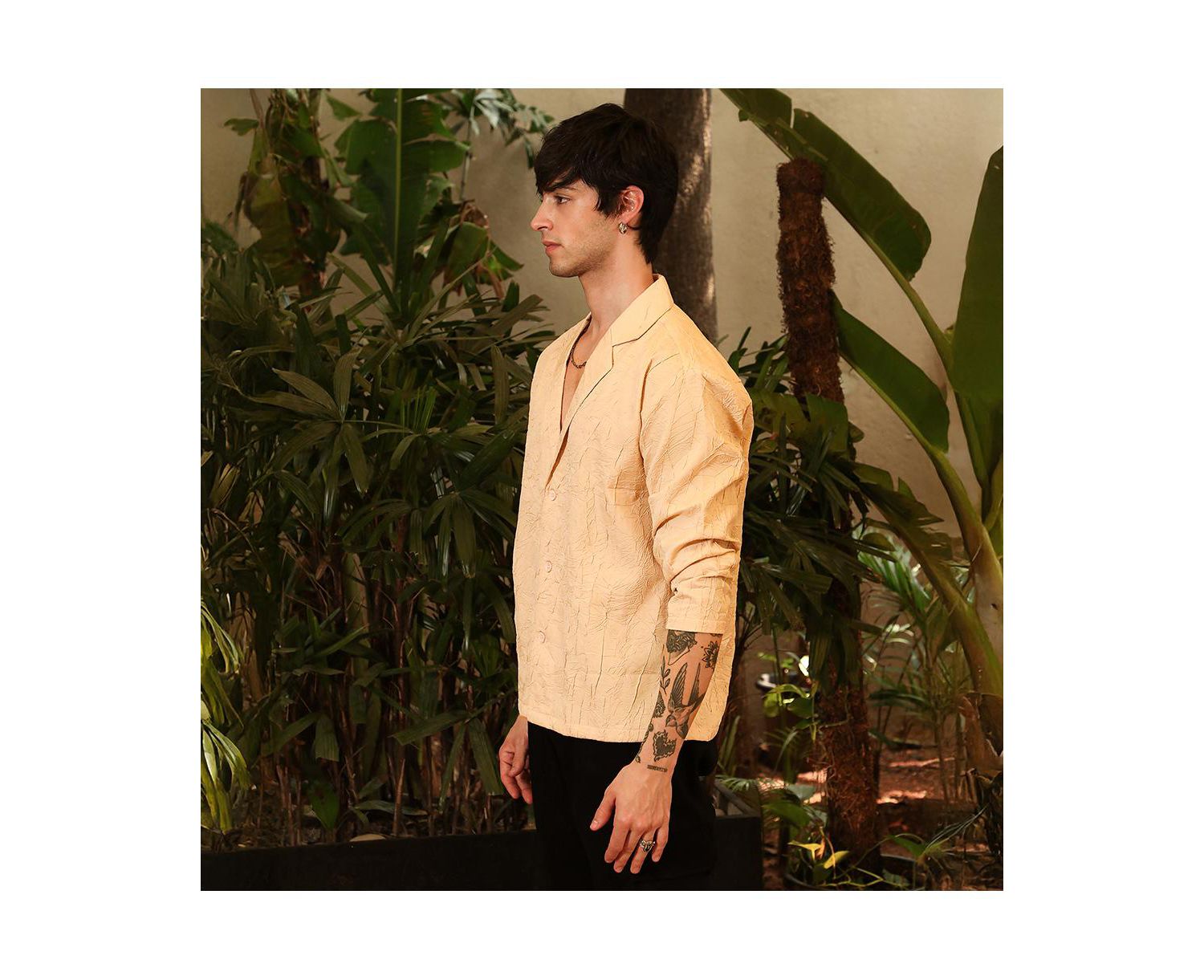 Men's Buff Beige Wrinkled Korean Oversized Shirt