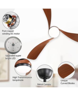 52-inch Modern Black Ceiling Fan with Led Light and Remote Control Dc Motor