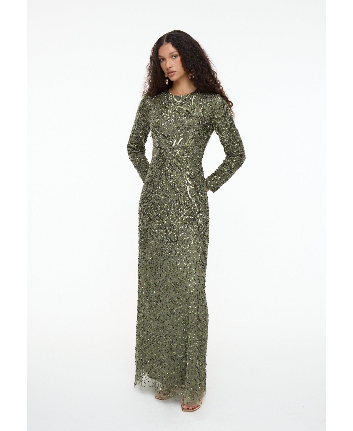 Maryisa Women's Modest Embellished Sequin Beaded Maxi Dress