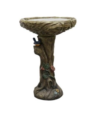 25.5 Inch Heigh Wood-Look Concrete Bird Bath with Decorative Faux Bird – birdbath Rustic & Long-Lasting Design, Enhances Garden