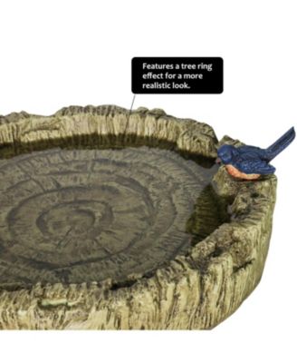 24.4" Wood-Look Concrete Bird Bath with faux bird, rustic and durable design for garden decor.