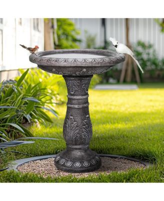 24.4" H Cement Bird Bath for Garden- Fibre Reinforced Concrete Bird Baths for Outdoors, Large Size Vintage Carved Pedestal Birdbath