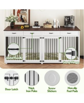 Dog Kennel Furniture with 4-Drawers and Dividers, Dog Cage Crates