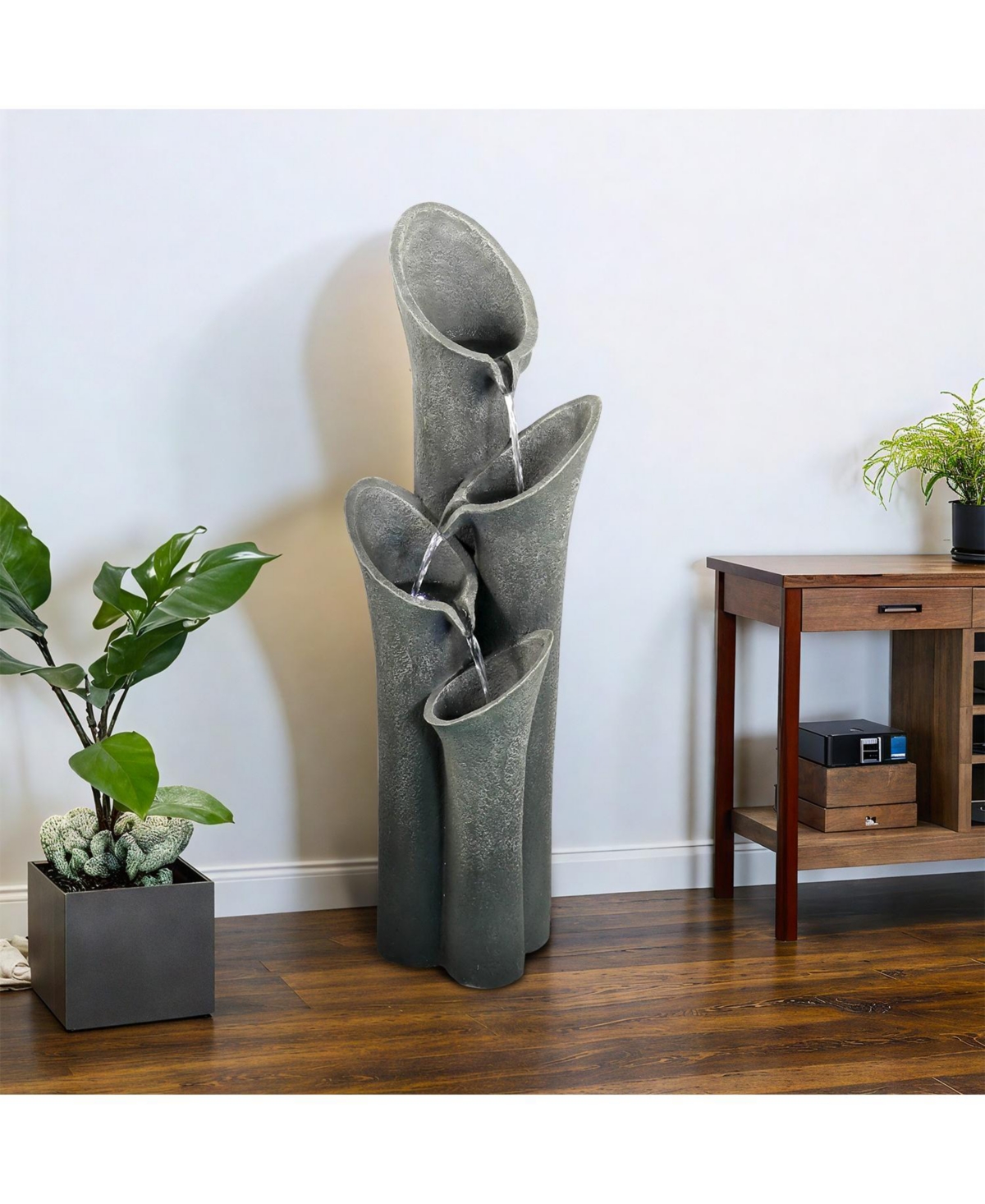 SunJet Faux Stone 33.5" 4-Tier Outdoor Water Fountain with Led Lights