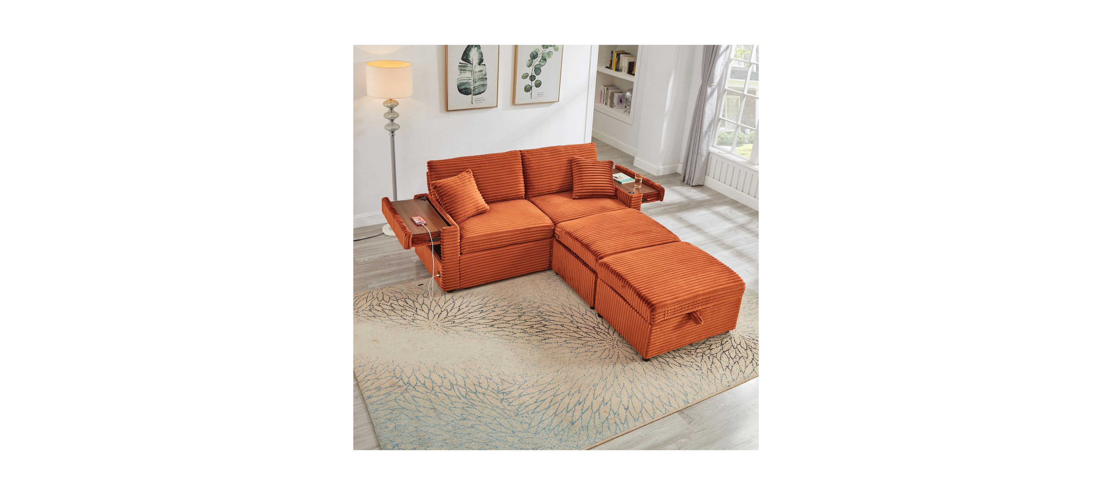 Streamdale Furniture Streamdale Comfortable Fluffy Corduroy Lazy Sofa with Storage, Super Soft Chaise Lounge