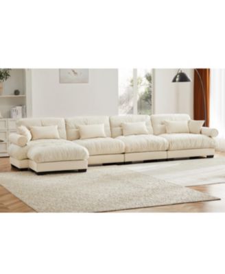 Streamdale L-Shaped Cloud Sofa, Convertible 4-Seater Modular Couch, Modern Velvet Cream