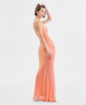 Juniors' Embellished Straight-Neck Strapless Gown 