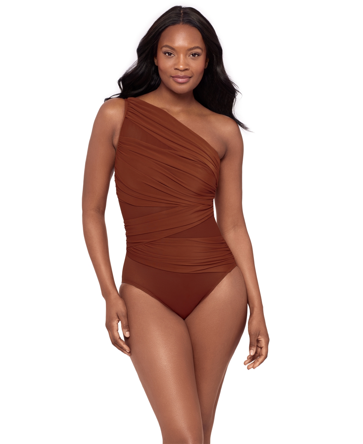 Miraclesuit Network Jena One-shoulder Allover-slimming One-piece Swimsuit In Brown