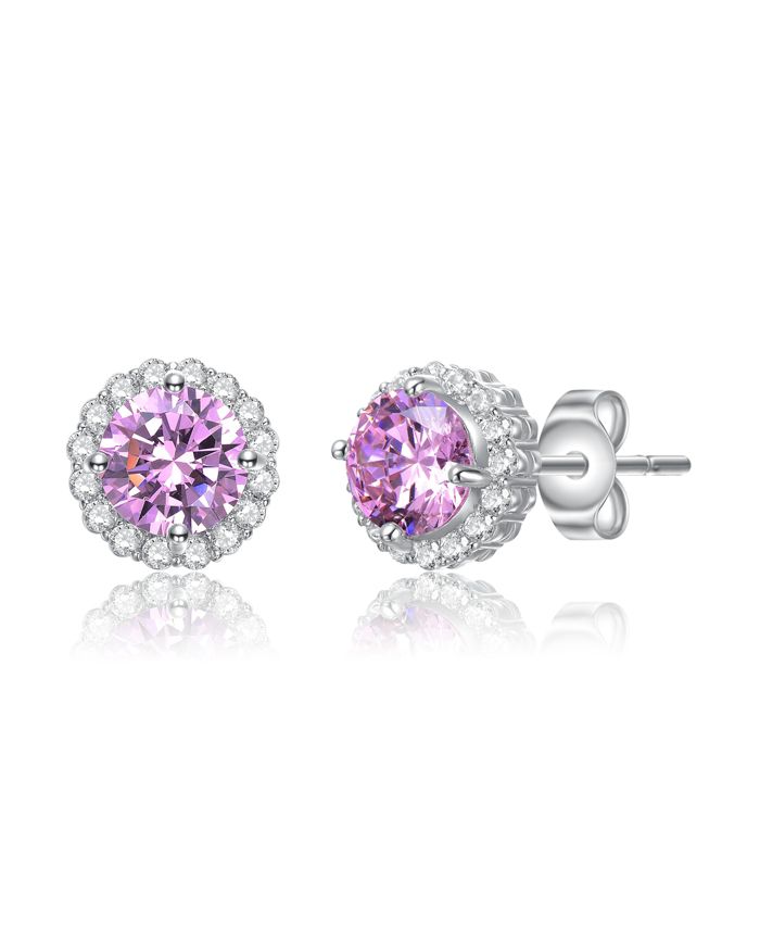 Rachel Glauber Elegant Dazzling Round Cubic Zirconia Halo Stud Earrings