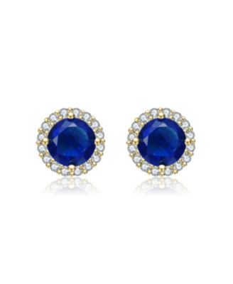 Elegant Round Stud Earrings with Colored Round Cubic Zirconia