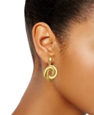 Polished Love Knot Drop Earrings in 14k Yellow Gold Over Sterling Silver