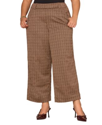 Democracy - Plus Size Plaid Wide-Leg Pants