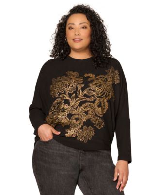 Democracy - Plus Size Foil Detail Batwing Long-Sleeve Top