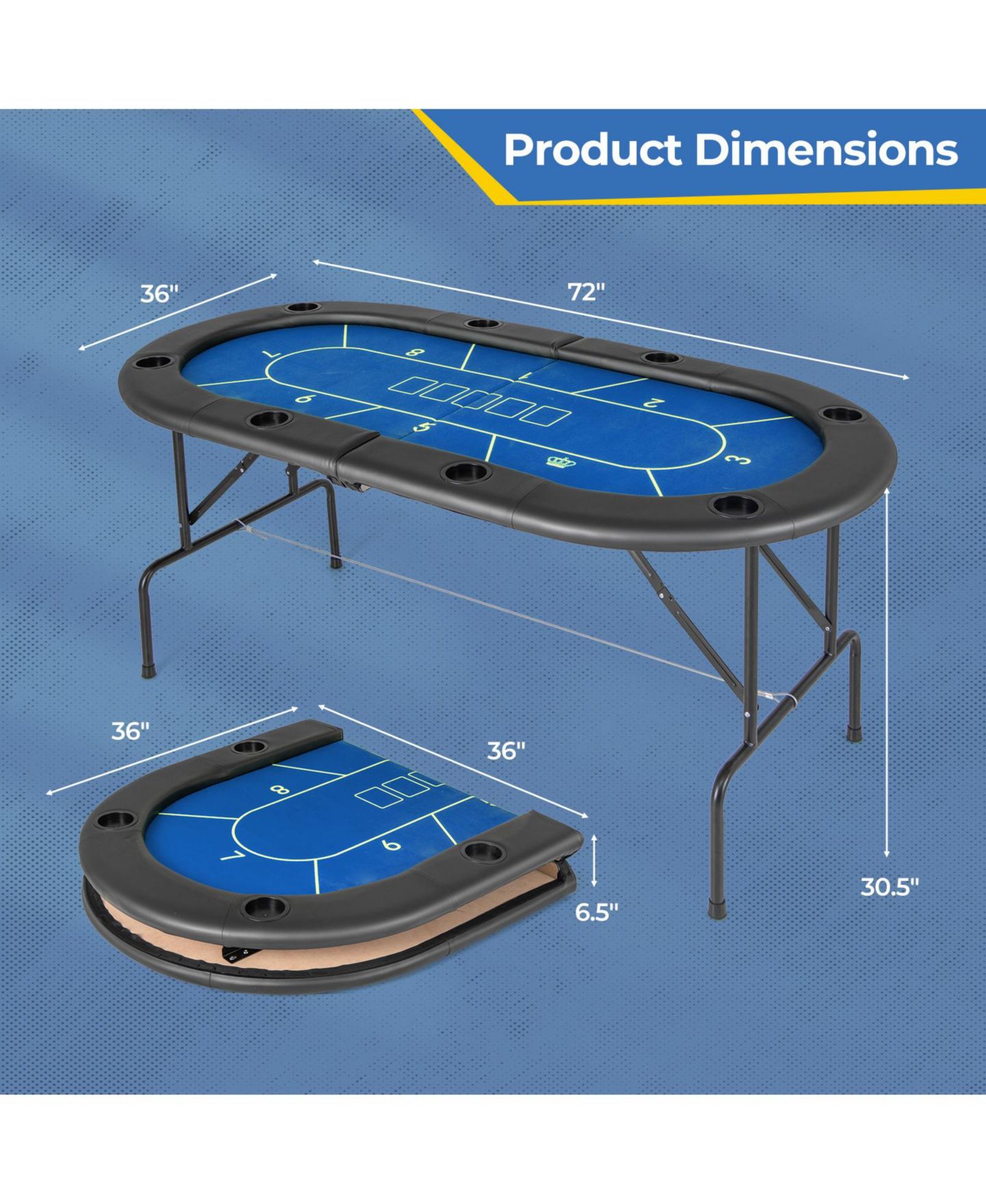 Детская игрушка SUGIFT 72" x 36" x 30.5" Foldable Poker Table With 8 Cup Holders, 14 Years & Up, цвет: Тёмно-синий — фото 10