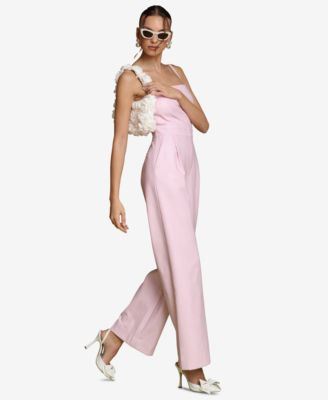 Women's Faux-Leather Corset Wide-Leg Jumpsuit