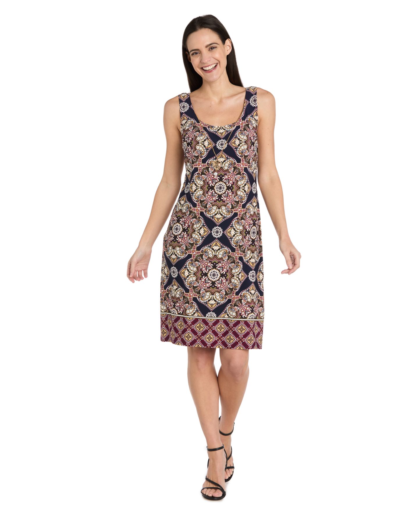 Женские платья R & M Richards Printed Interlock Twist Yarn Jacket Dress, 2-Piece Set, цвет: Бордовый / Тёмно-синий — фото 3
